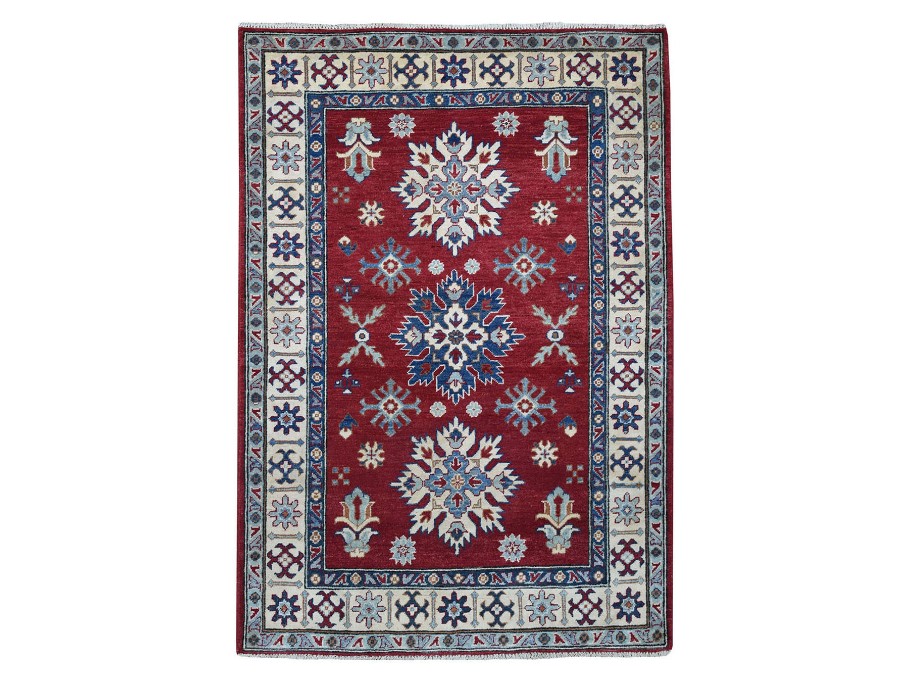 4'X5'10" Red Geometric Design Kazak Pure Wool Hand-Knotted Oriental Rug moaeaacd